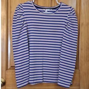 Boden Shirt Women's Size 12 100% Cotton Classic Stripes Retro Mod Puff Sleeves